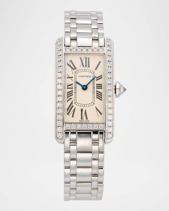 Cartier Tank Americaine 18K White Gold and Diamond 35mm Vintage 2000s Watch